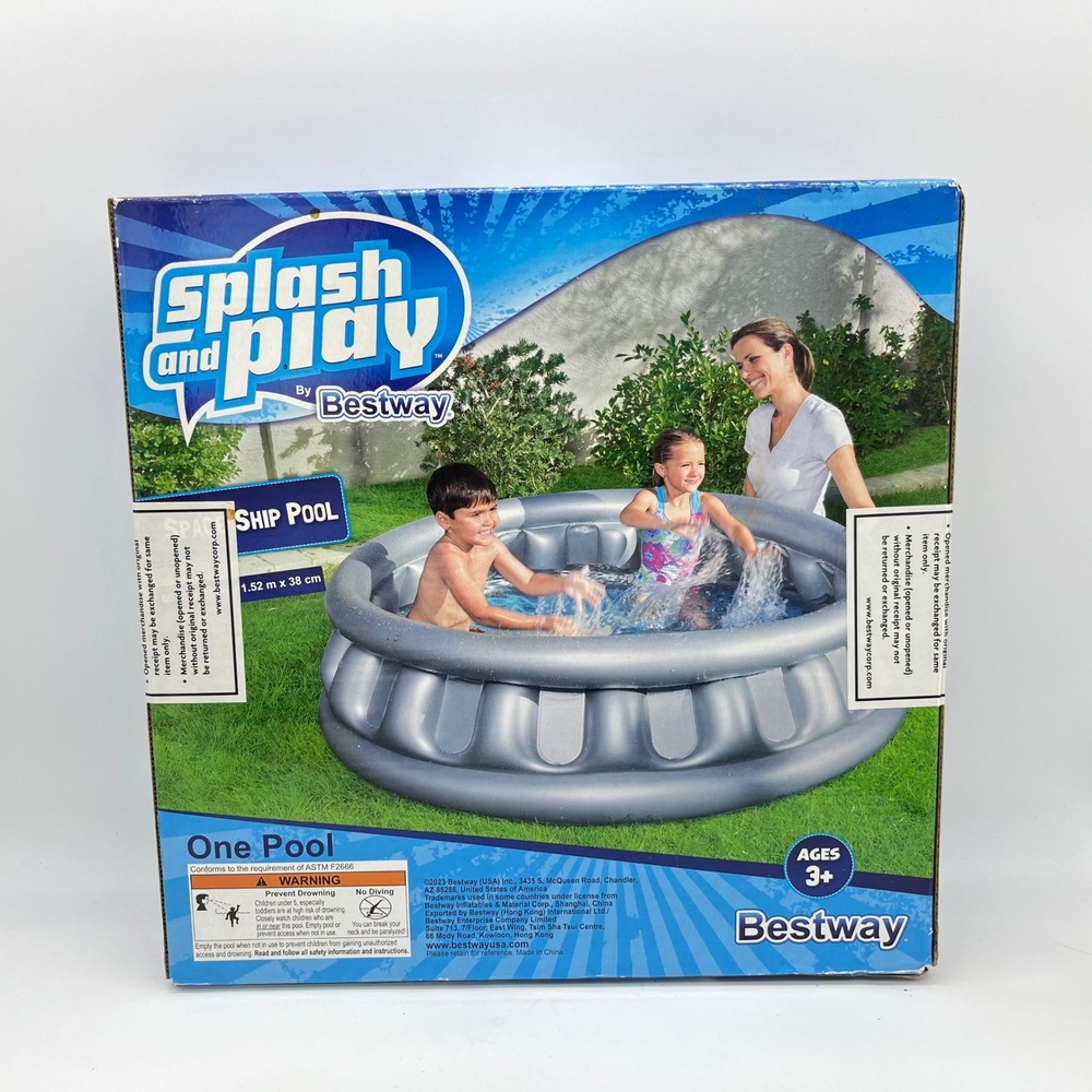Bestway Splash and Play Space Ship Pool Inflatable 60in x 15in Silver Round